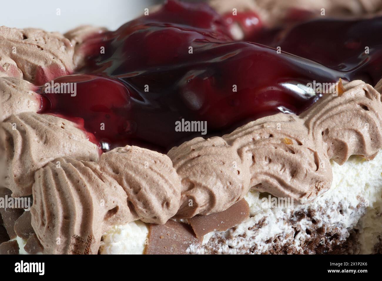 Macro d'un gâteau de gâteau de la Forêt Noire Banque D'Images