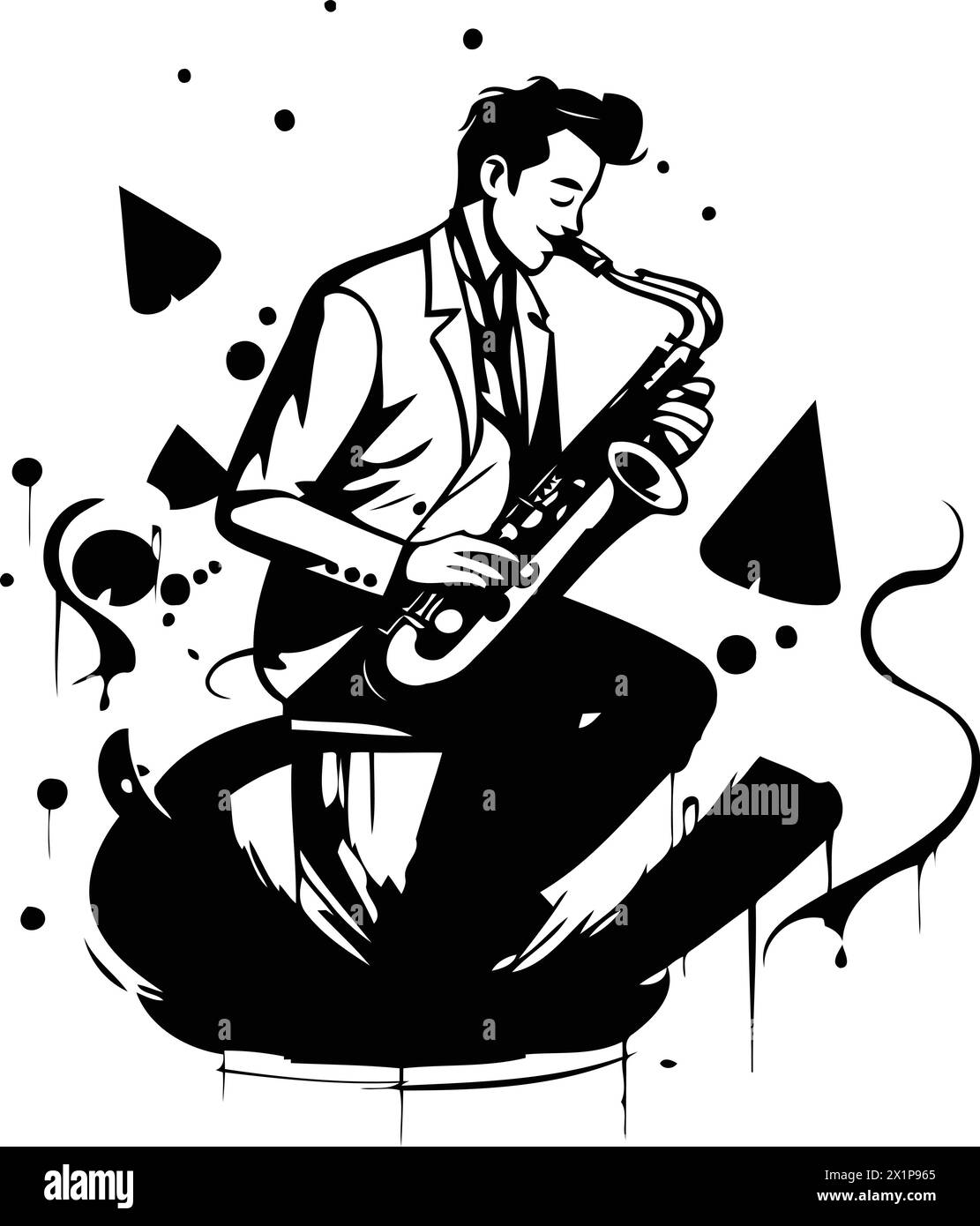 Musicien de jazz jouant du saxophone. Illustration vectorielle dessinée à la main. Illustration de Vecteur
