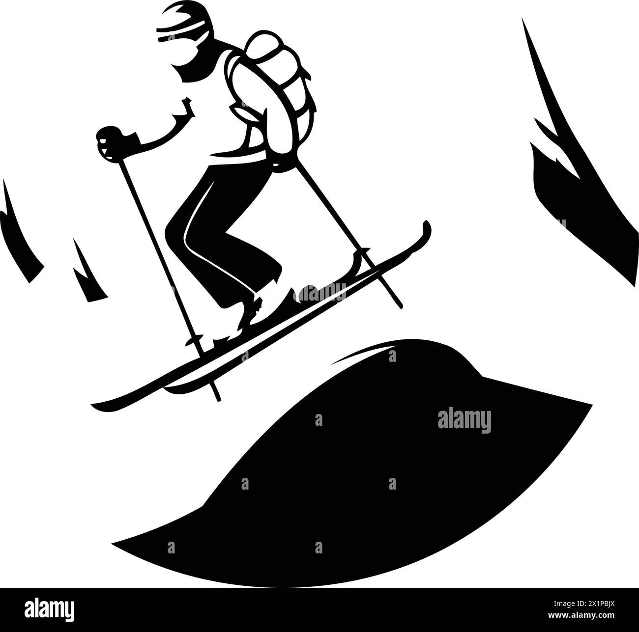 Icône du ski. Illustration vectorielle de saut de skieur sur la montagne de neige Illustration de Vecteur