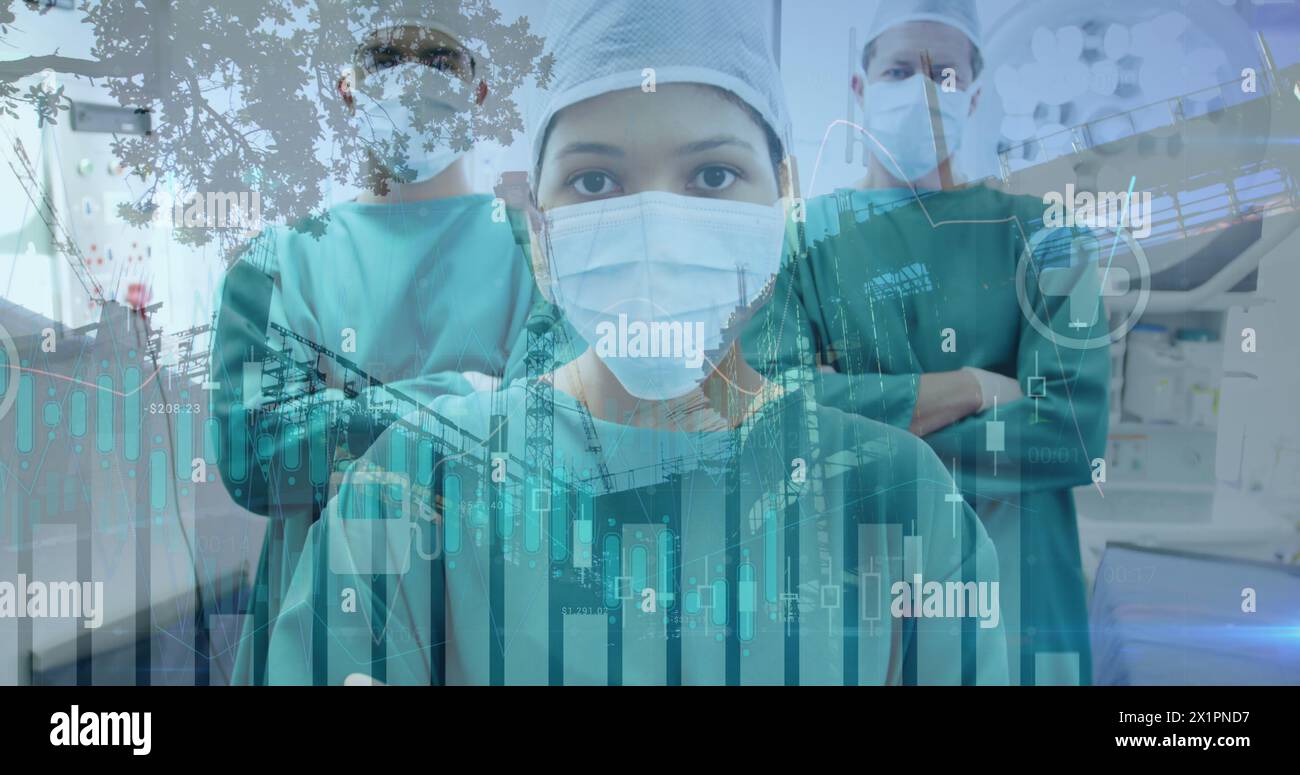 Une équipe médicale diversifiée portant des gommages et des masques est prête Banque D'Images