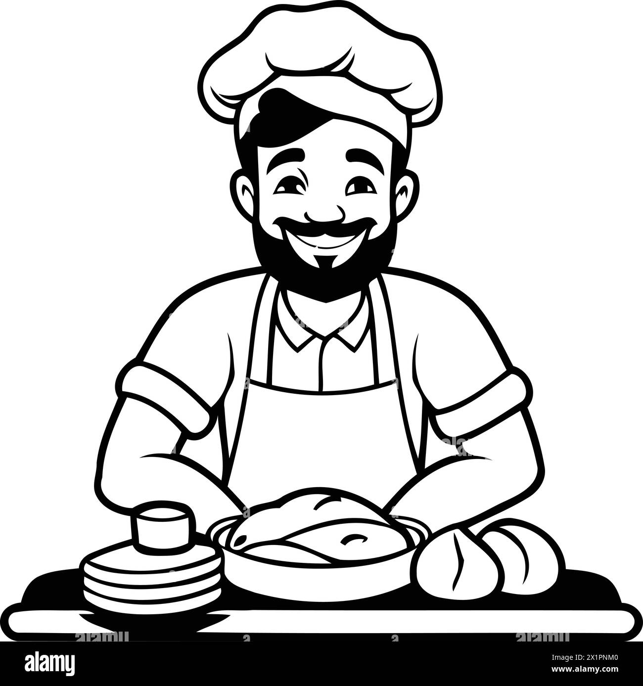 Chef avec du pain frais. Illustration vectorielle dans le style de dessin animé. Illustration de Vecteur