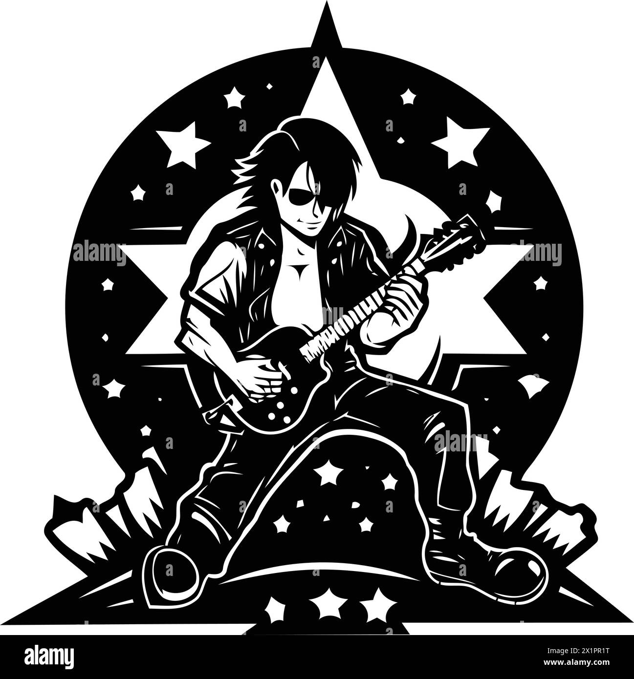 Rock star Girl avec guitare. Illustration vectorielle de rock star girl. Illustration de Vecteur