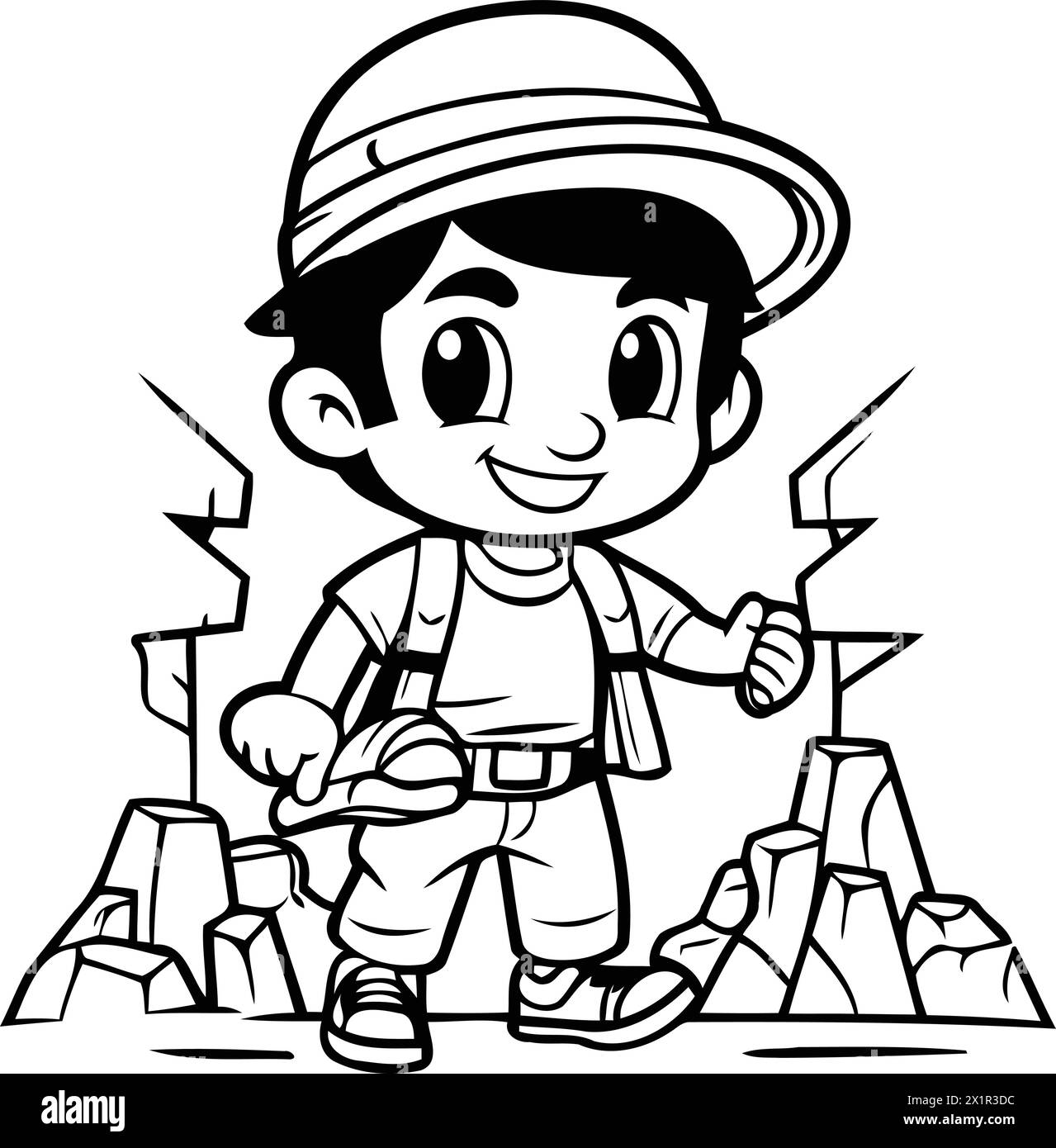 Garçon explorateur de dessins animés avec une carte au trésor. Illustration vectorielle.eps10 Illustration de Vecteur