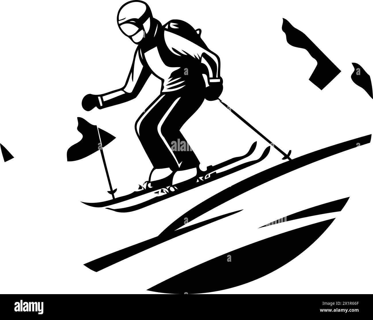 Ski en montagne. Skieur sur piste. Illustration vectorielle Illustration de Vecteur