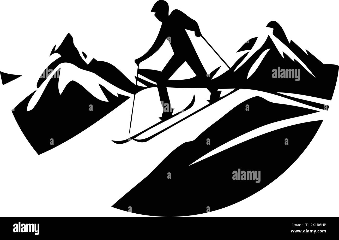 Skieur dans les montagnes. Illustration vectorielle d'un skieur dans les montagnes. Illustration de Vecteur