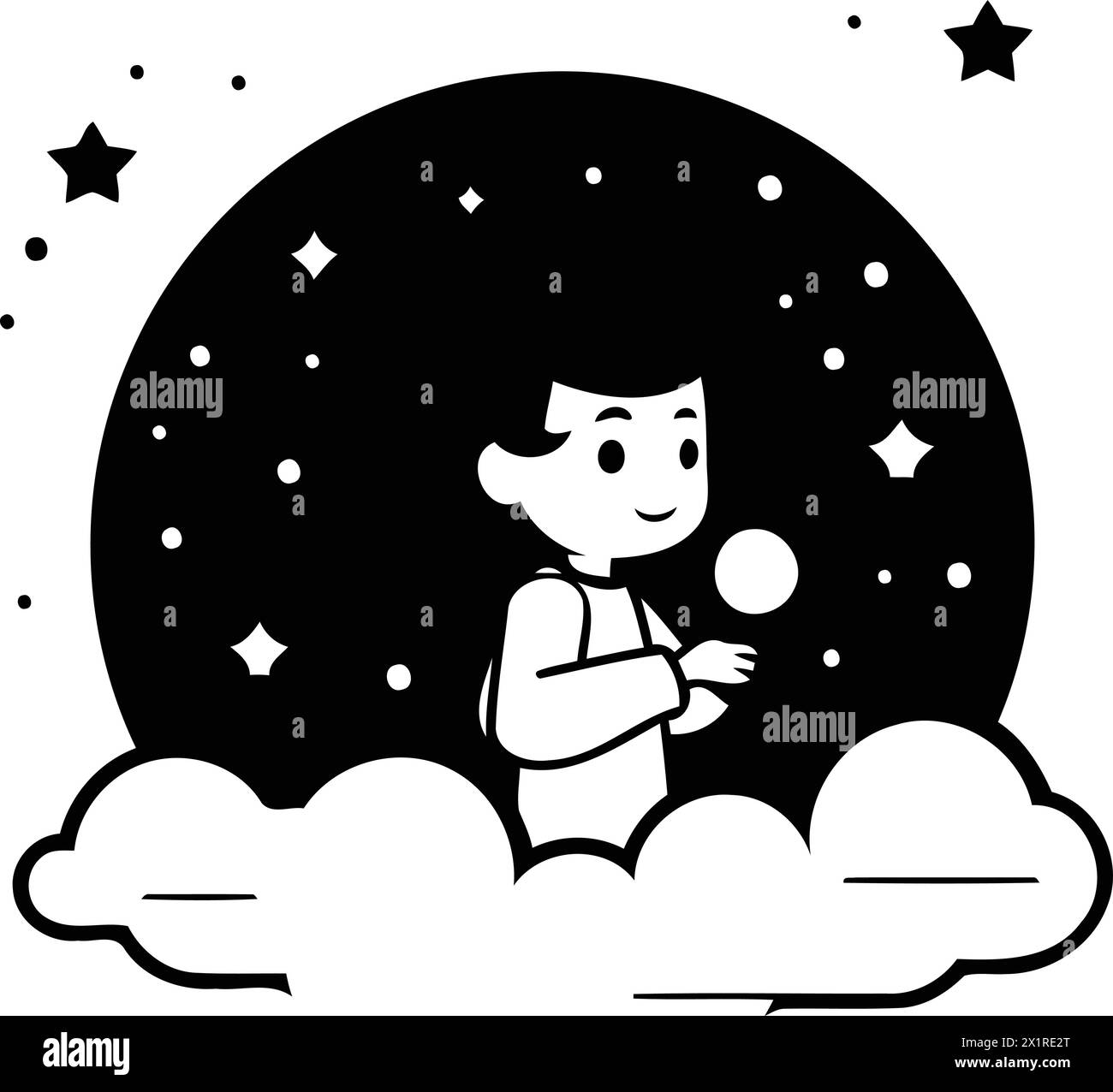 Mignonne petite fille avec loupe sur nuage. Illustration vectorielle. Illustration de Vecteur