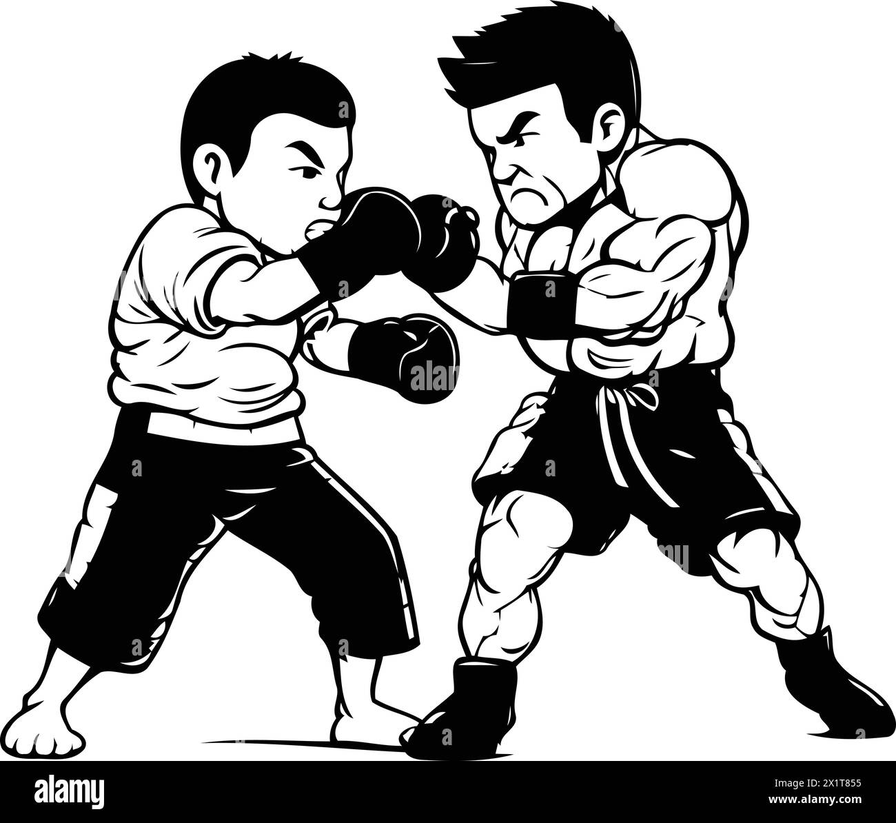 Deux kickboxers en sparring. illustration vectorielle de deux chasseurs kickbox. Illustration de Vecteur