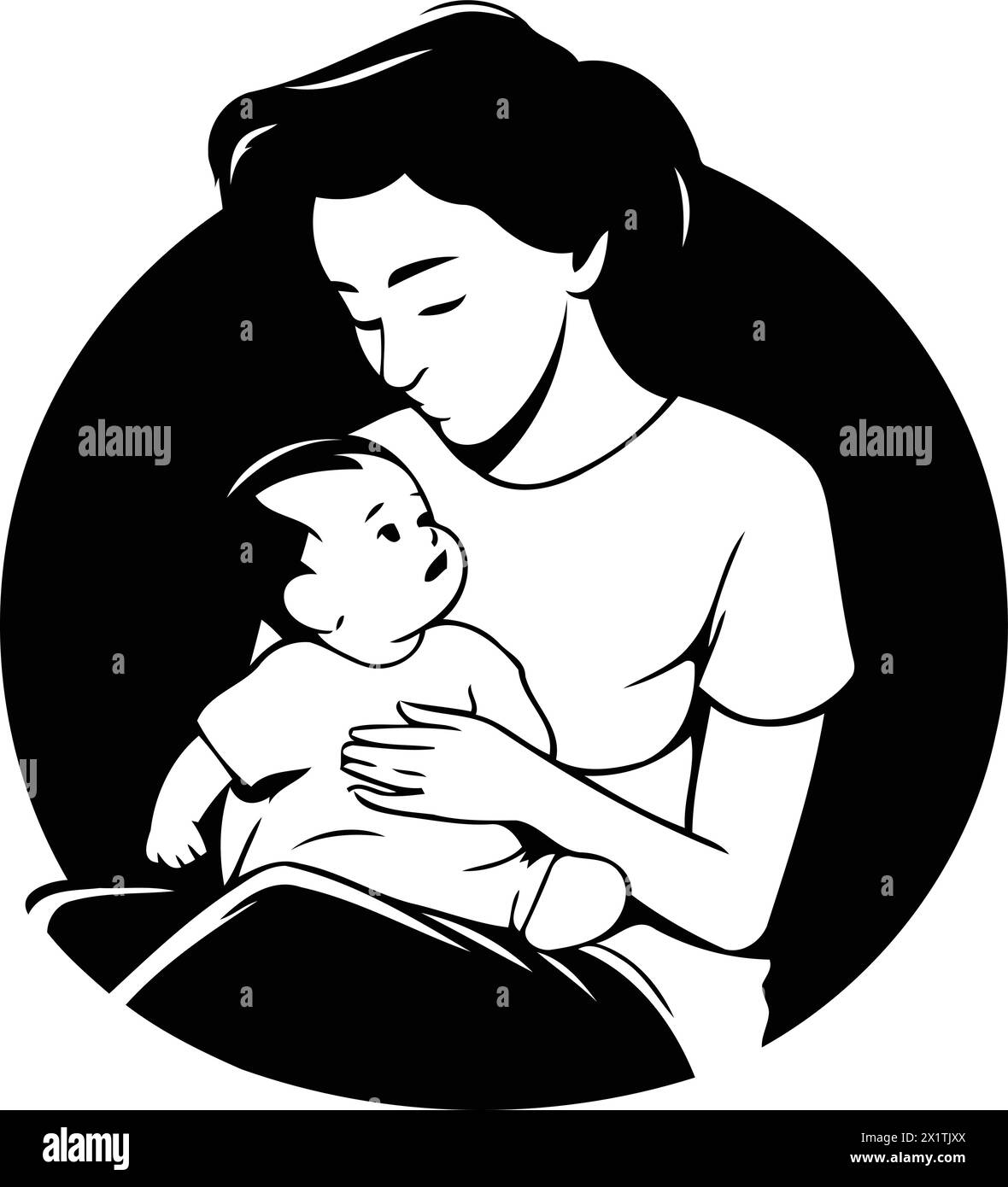 Mère tenant son nouveau-né dans ses bras. Illustration vectorielle dans le style de dessin animé. Illustration de Vecteur