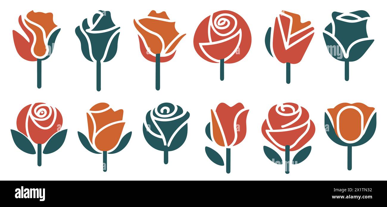 Icône abstraite Rose Flowers, ensemble de vecteur de logo. Illustration de Vecteur