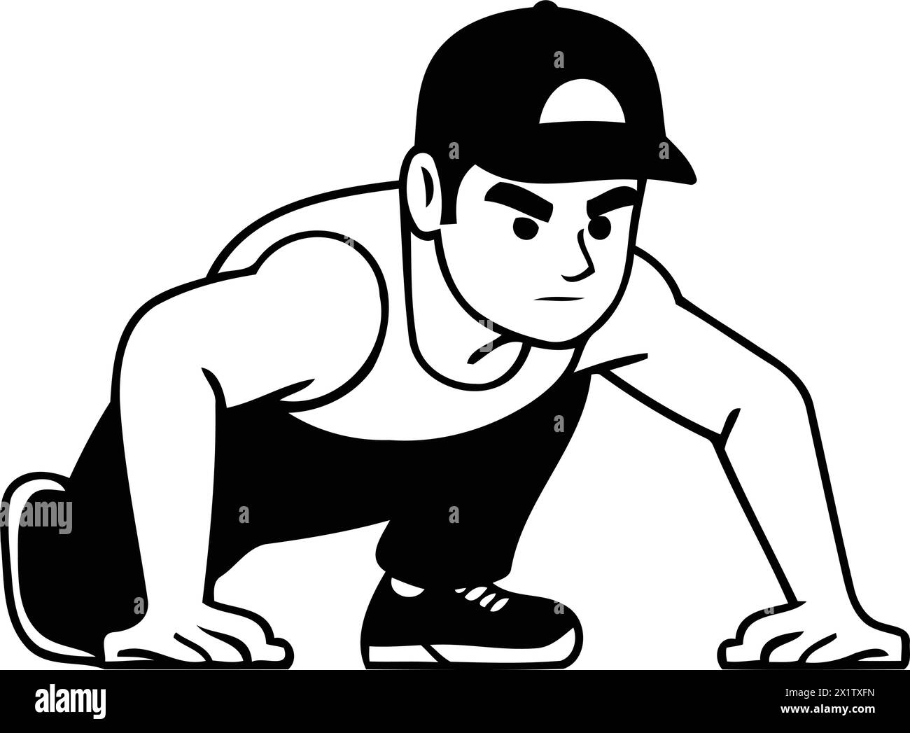 Homme de dessin animé en vêtements de sport faisant des pompes. Illustration vectorielle Illustration de Vecteur