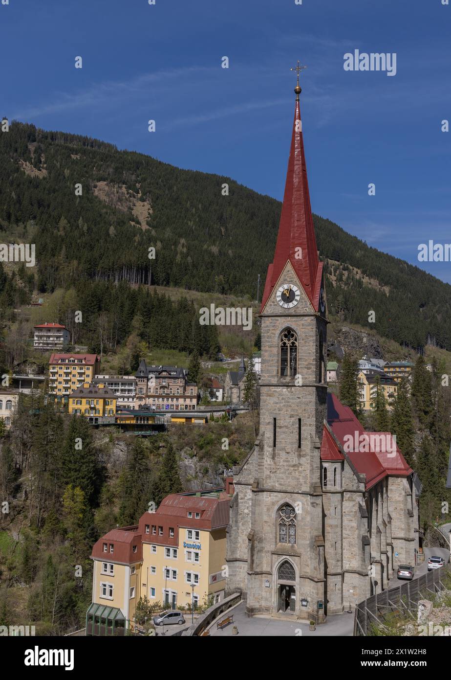 Panorama de Bad Gastein, église, hôtels Banque D'Images