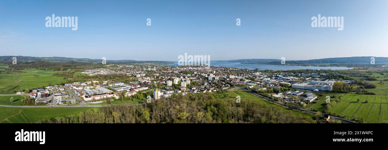 Vue aérienne, panorama de la ville de Radolfzell sur le lac de Constance vu de l'ouest, district de Constance, Bade-Wuerttemberg, Allemagne Banque D'Images