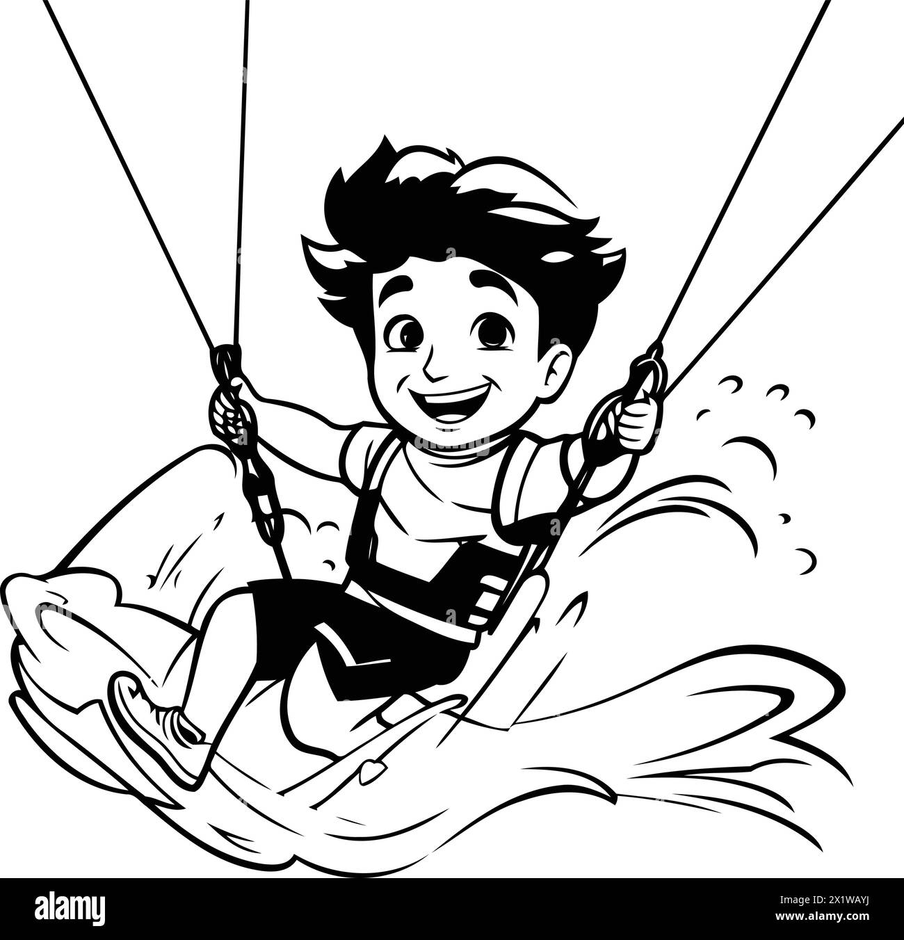Garçon de kitesurf. Illustration vectorielle d'un personnage de dessin animé. Illustration de Vecteur
