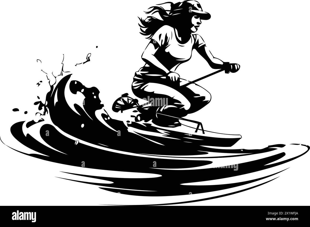 surfeur sur les vagues. illustration vectorielle d'une femme surfant Illustration de Vecteur