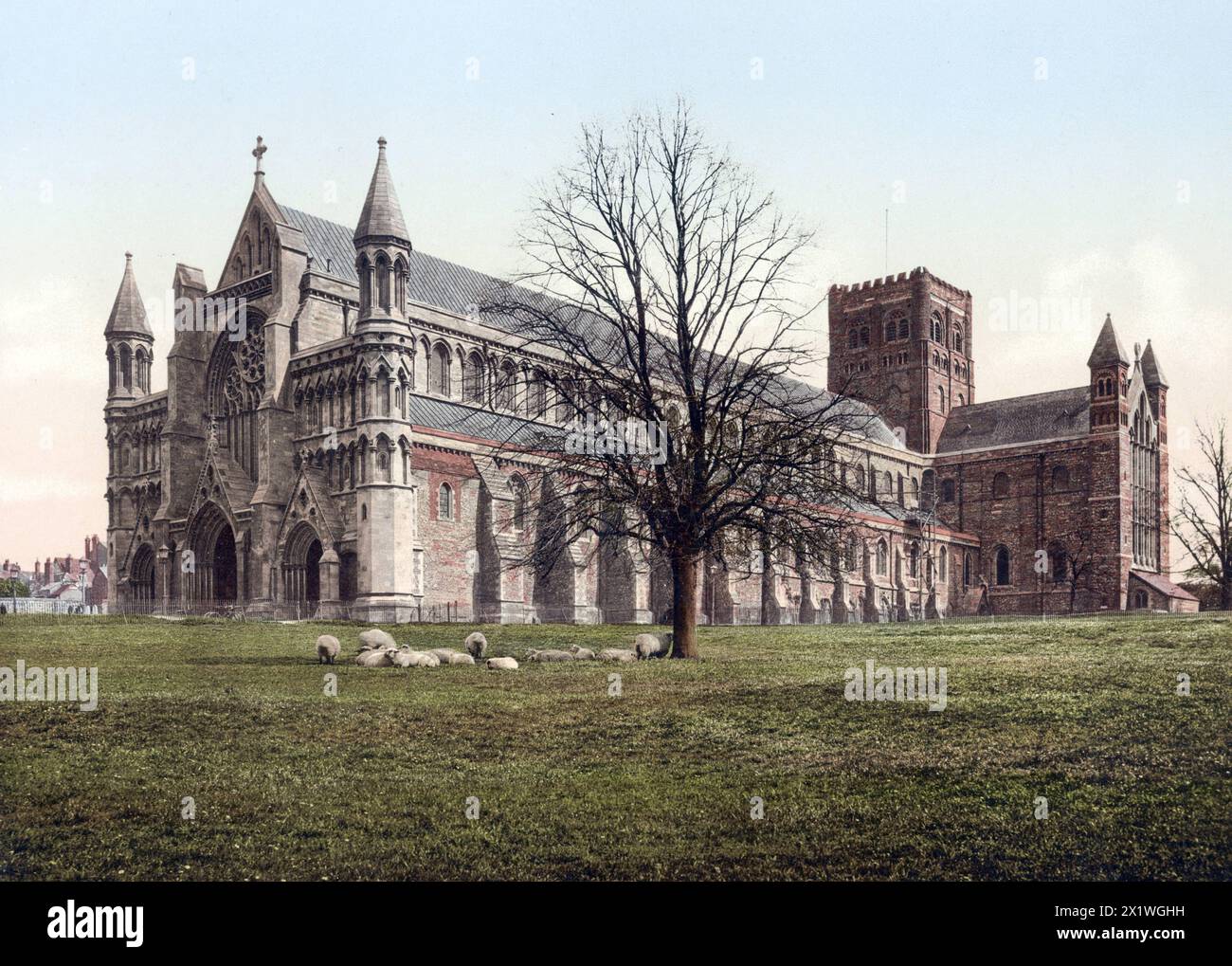 Abtei von St Albans mit ihrer Kirche, la cathédrale de St Albans in der Stadt St Albans im englischen Hertfordshire, Angleterre, um 1890, Historis Banque D'Images