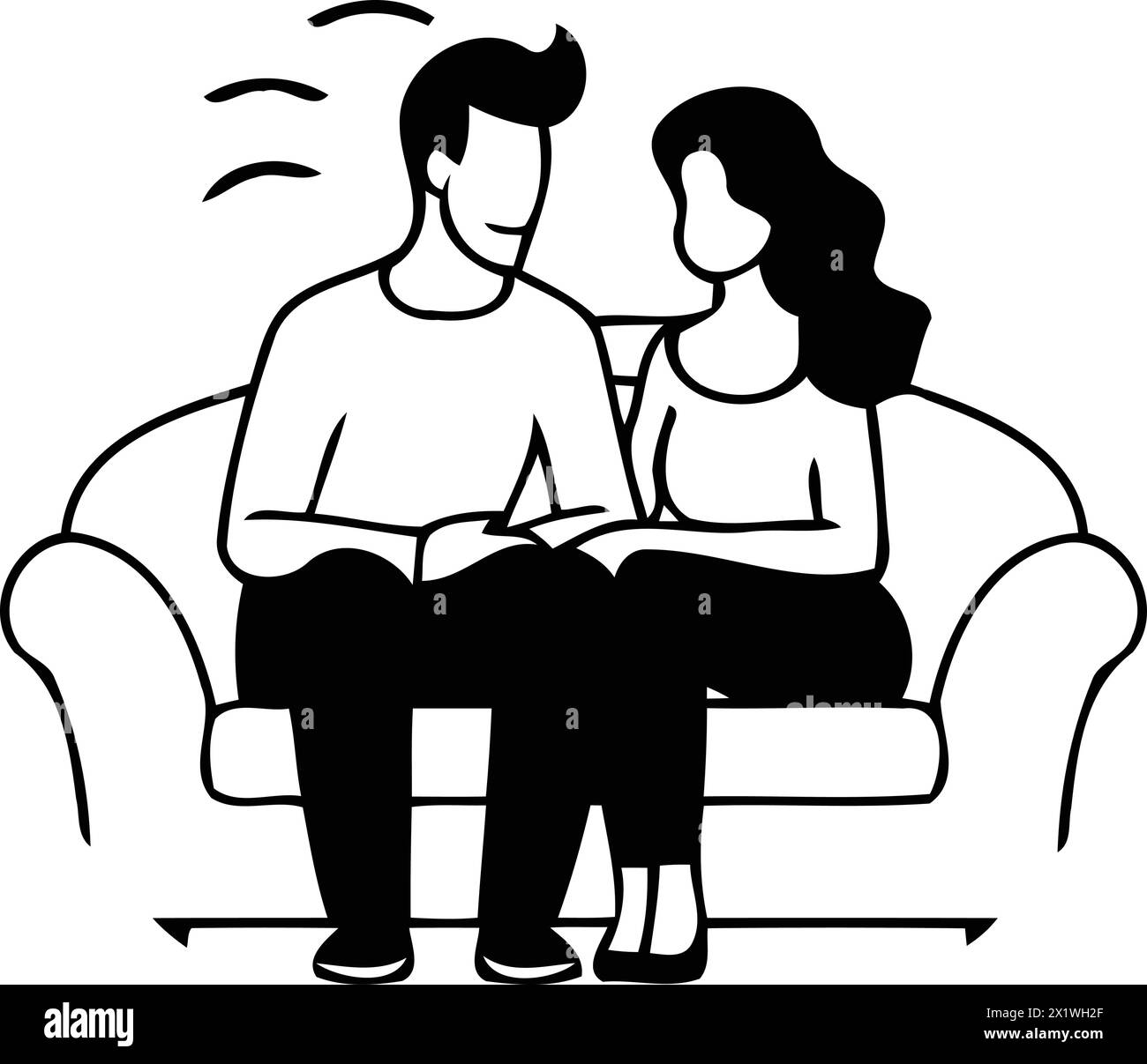 Illustration vectorielle d'un couple assis sur un canapé dans un style plat Illustration de Vecteur