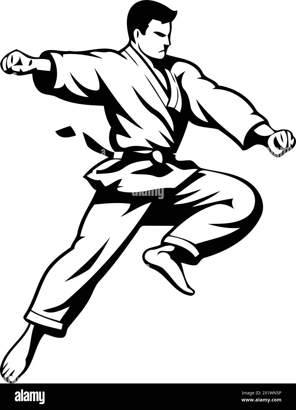 Combattant de taekwondo avec kick de karaté. Illustration vectorielle. Illustration de Vecteur