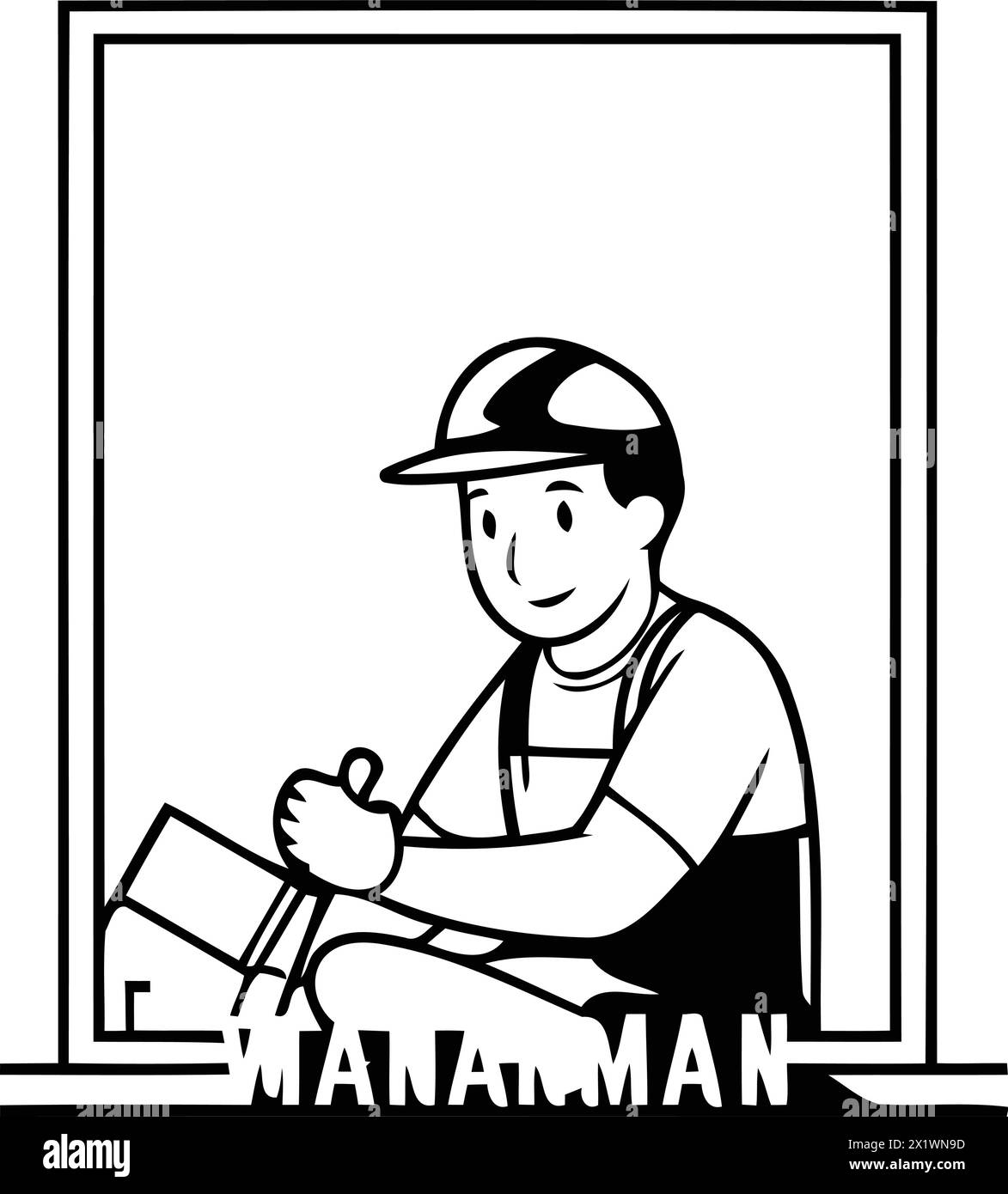 Homme ouvrier en uniforme et chapeau réparant la fenêtre cassée. illustration vectorielle de dessin animé. Illustration de Vecteur