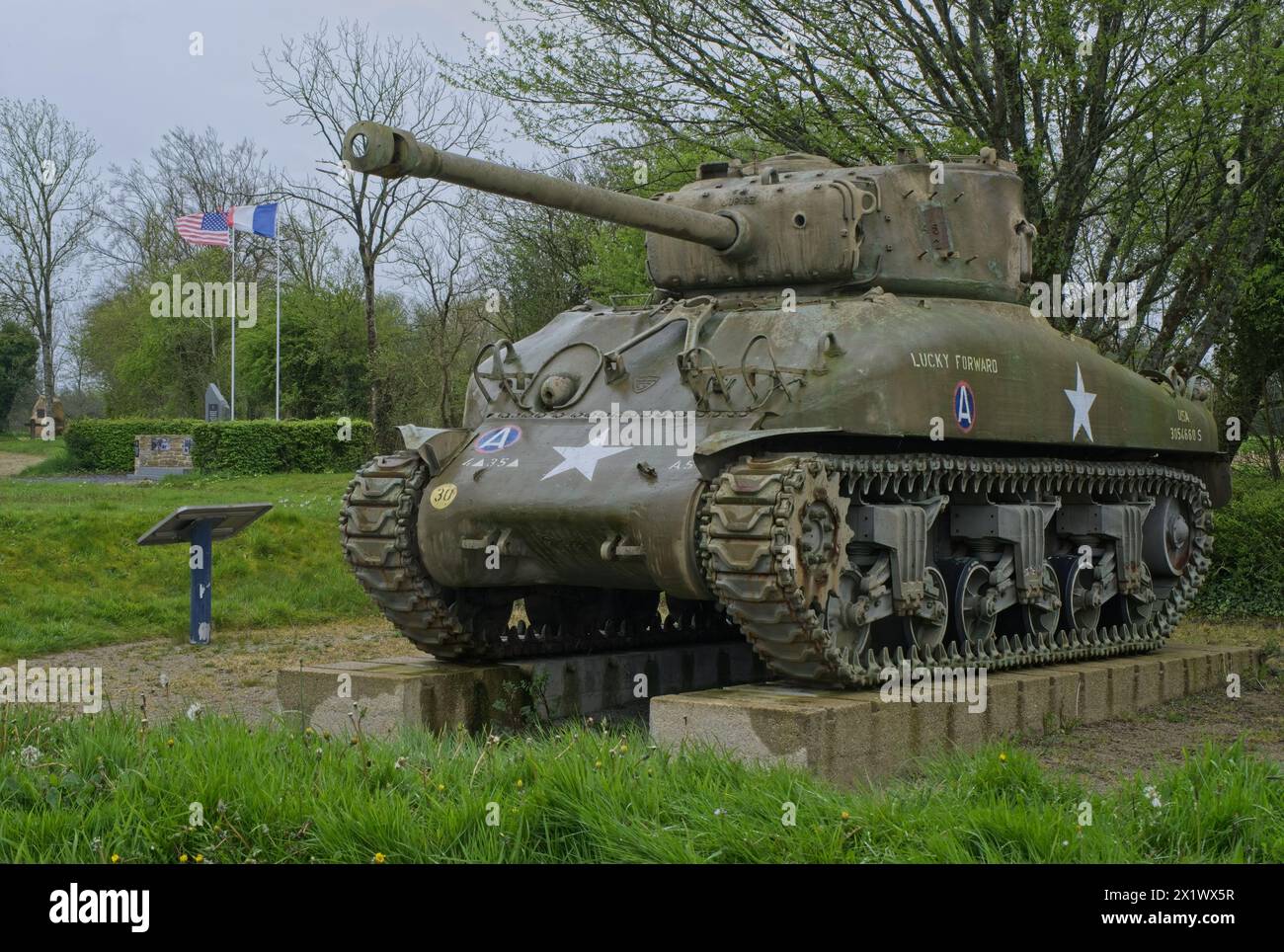 Nehou, France - 15 avril 2024 : Memorial Camp Patton. Près de Nehou se trouvait en 1944 un camp où le général Patton avait son quartier général avant le déclenchement du NOR Banque D'Images