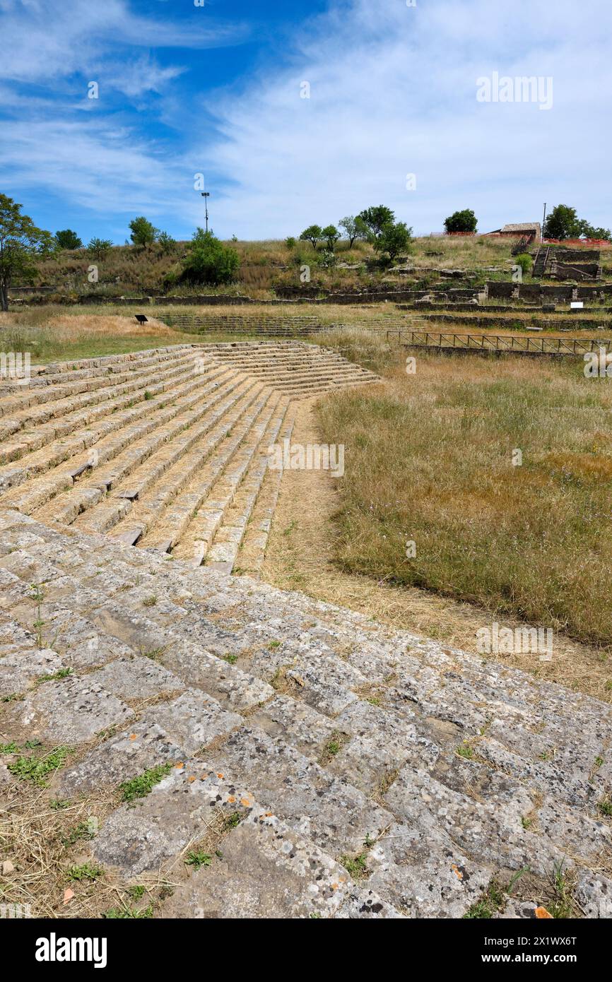 Escalier Lower Agora. Zone archéologique de ​​morgantina. Aidone. Sicile. Italie Banque D'Images