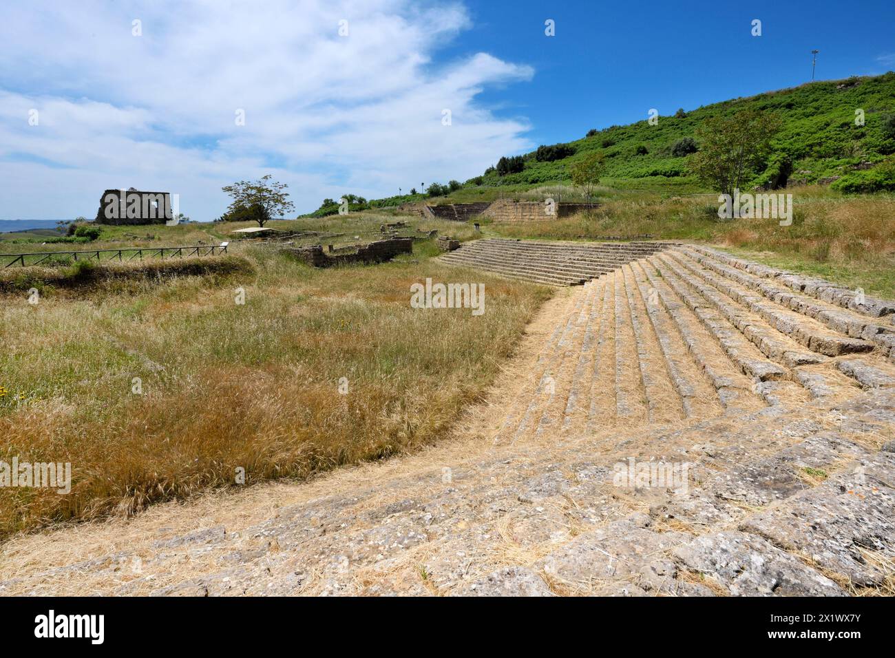 Escalier Lower Agora. Zone archéologique de ​​morgantina. Aidone. Sicile. Italie Banque D'Images