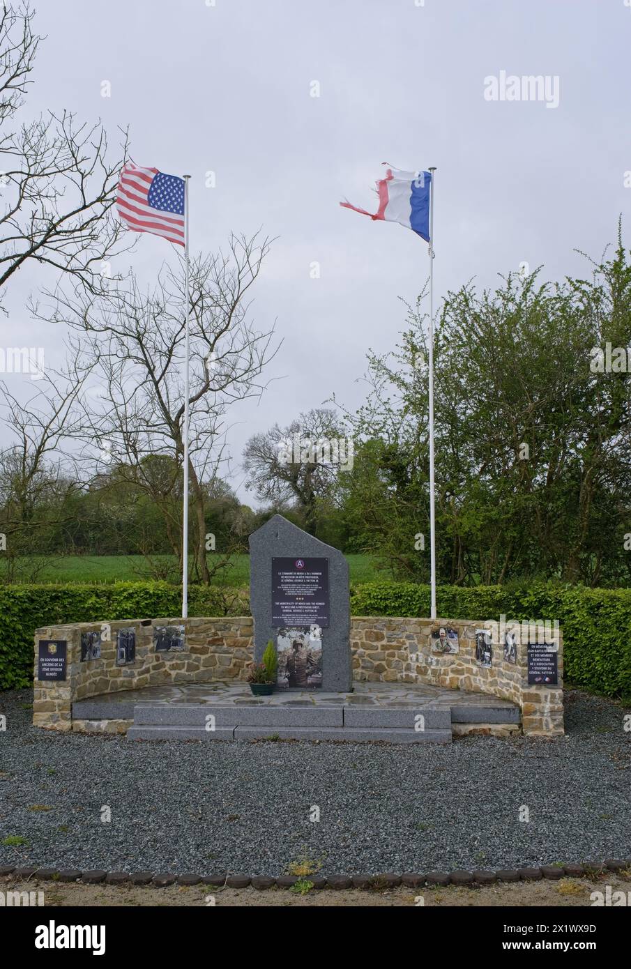 Nehou, France - 15 avril 2024 : Memorial Camp Patton. Près de Nehou se trouvait en 1944 un camp où le général Patton avait son quartier général avant le déclenchement du NOR Banque D'Images
