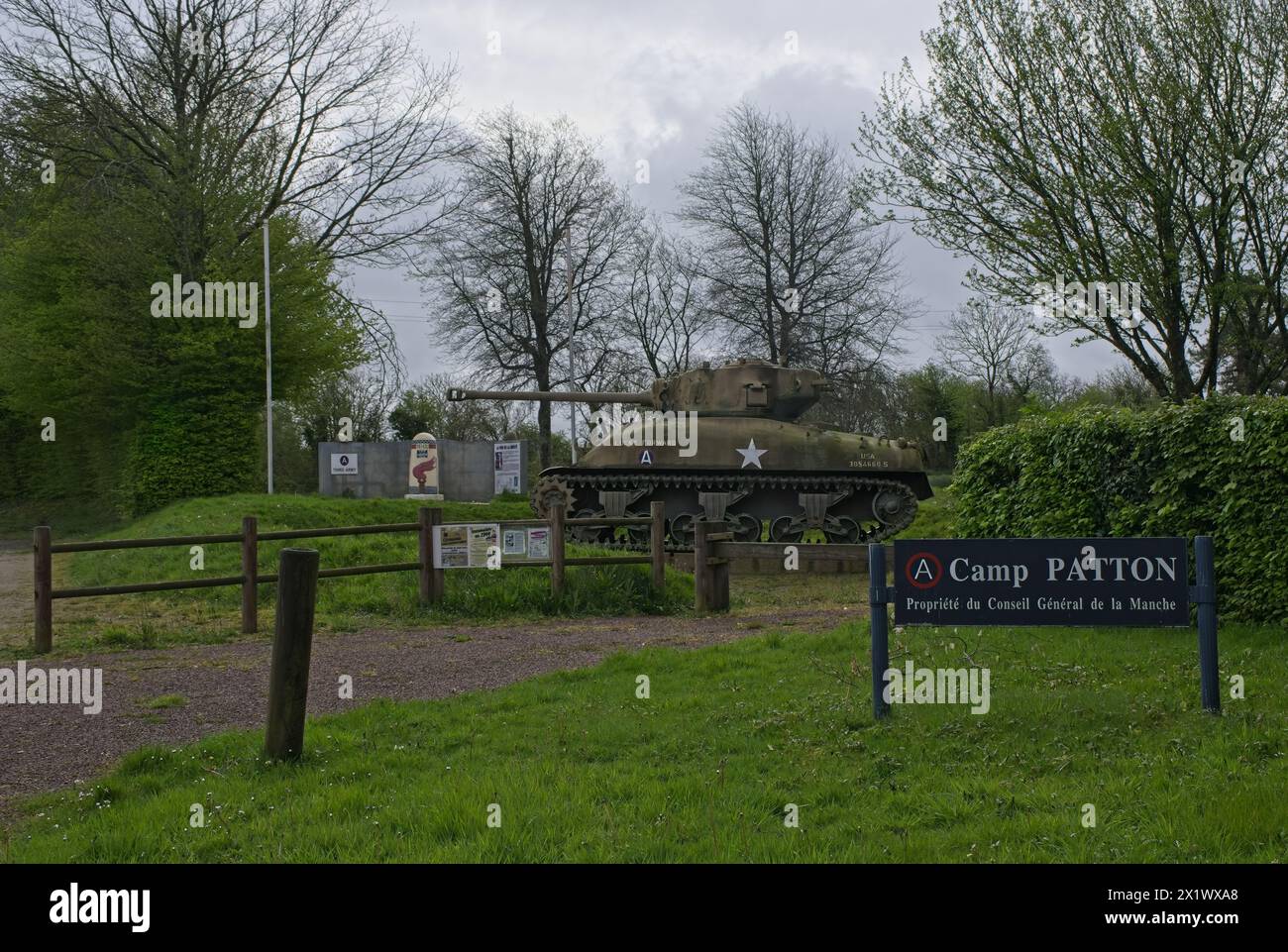 Nehou, France - 15 avril 2024 : Memorial Camp Patton. Près de Nehou se trouvait en 1944 un camp où le général Patton avait son quartier général avant le déclenchement du NOR Banque D'Images