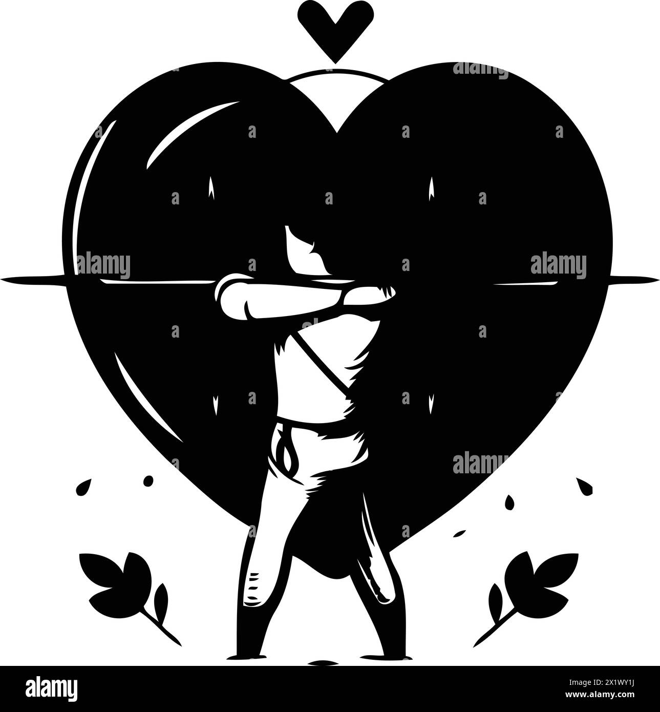 Illustration vectorielle de tir à l'arc. Cupidon avec arc et flèche en forme de coeur. Illustration de Vecteur