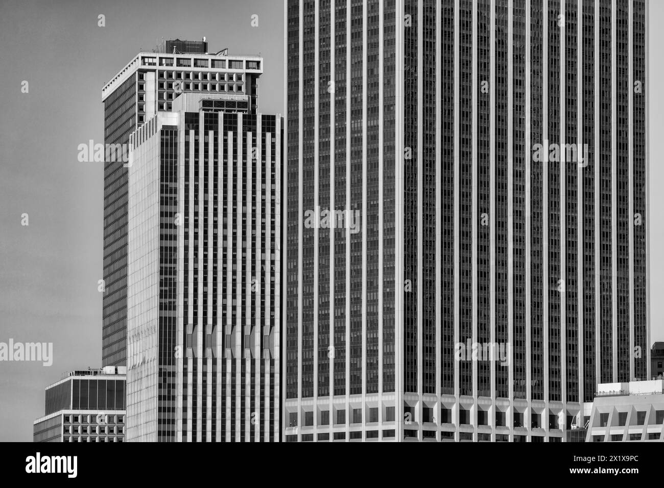 Gratte-ciel du quartier financier de Lower Manhattan en début de matinée, la lumière de New York City. Banque D'Images
