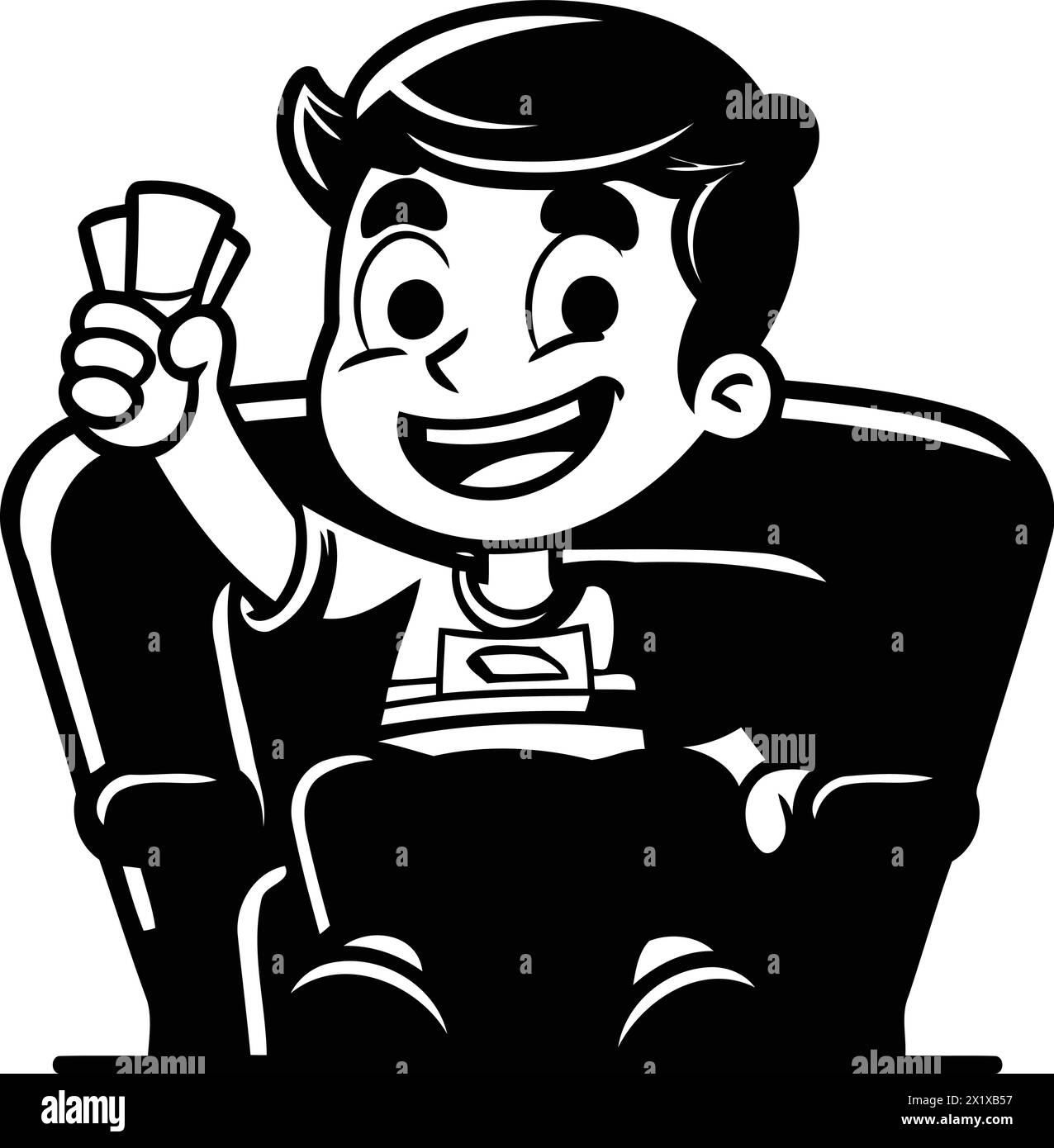 Garçon de dessin animé assis dans un fauteuil et mangeant du pop-corn. Illustration vectorielle. Illustration de Vecteur
