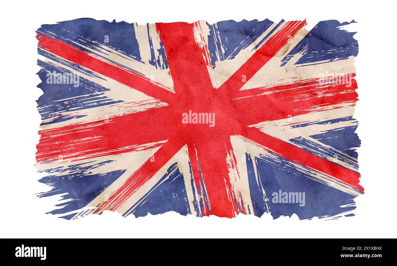 Drapeau britannique vintage. Dessin vieux drapeau du Royaume-Uni dans le style grunge. Banque D'Images
