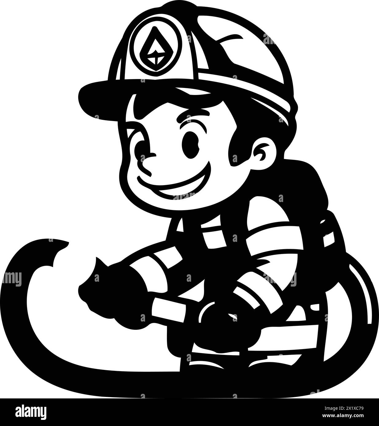 Pompier avec extincteur. Illustration vectorielle dans le style de dessin animé. Illustration de Vecteur