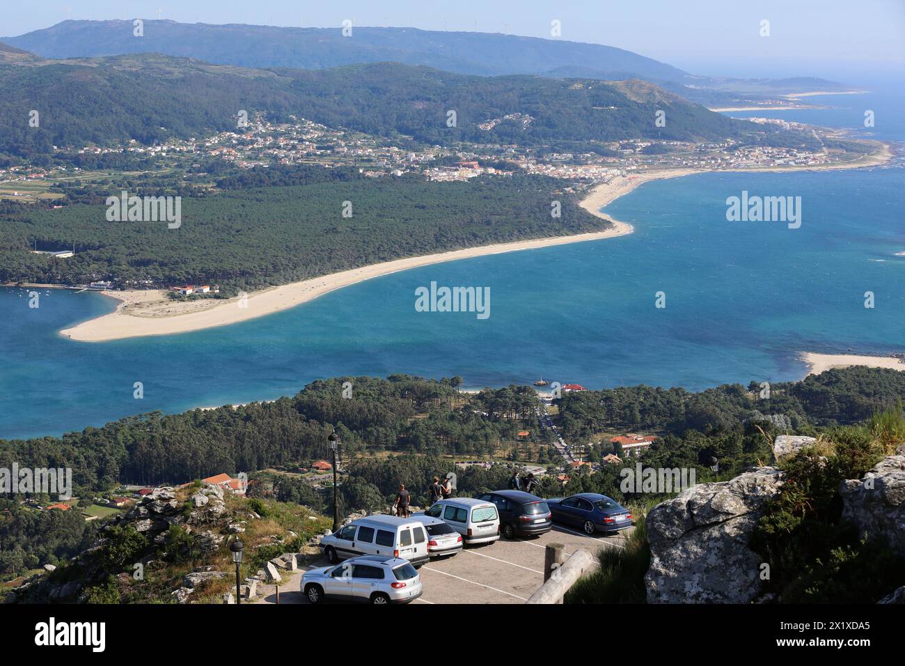 L'estuaire du fleuve Minho, l'Espagne et le Portugal, la frontière A Guarda, Pontevedra, Galice, Espagne, Caminha, Portugal. Banque D'Images