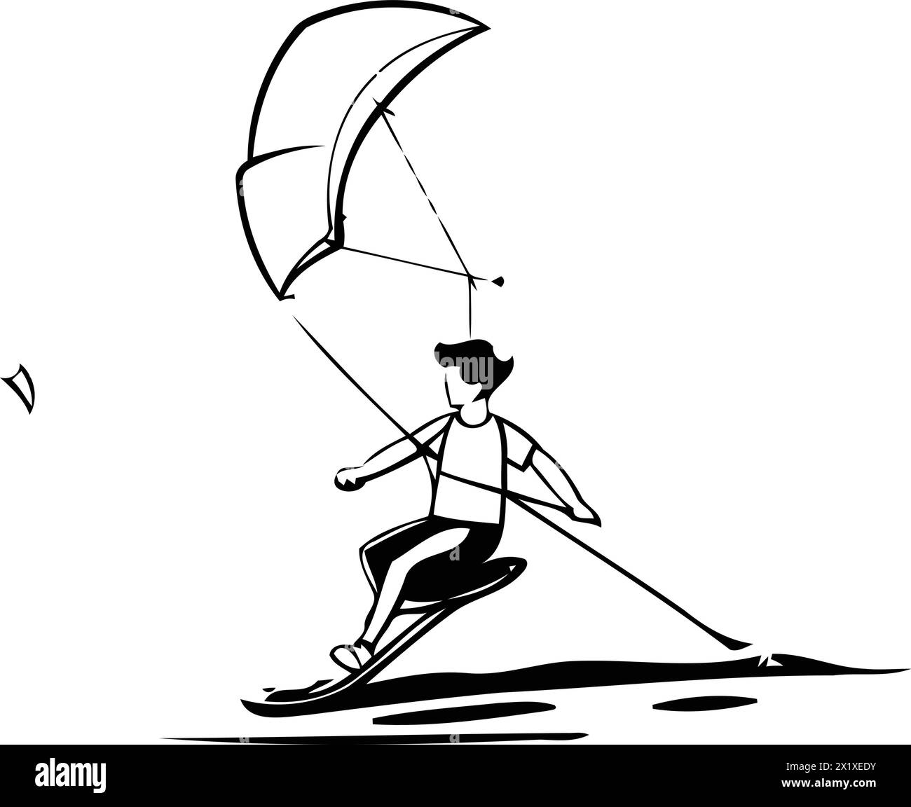 Kitesurf. Illustration vectorielle d'un homme chevauchant un cerf-volant sur les vagues. Illustration de Vecteur