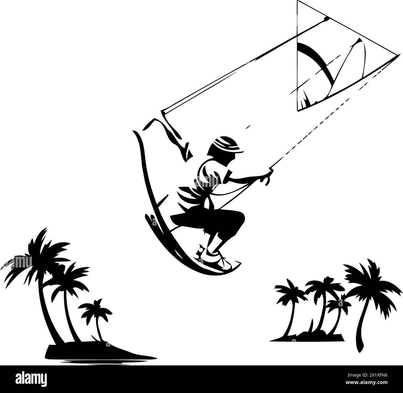 Kitesurf homme sur le fond de la mer. Illustration vectorielle Illustration de Vecteur