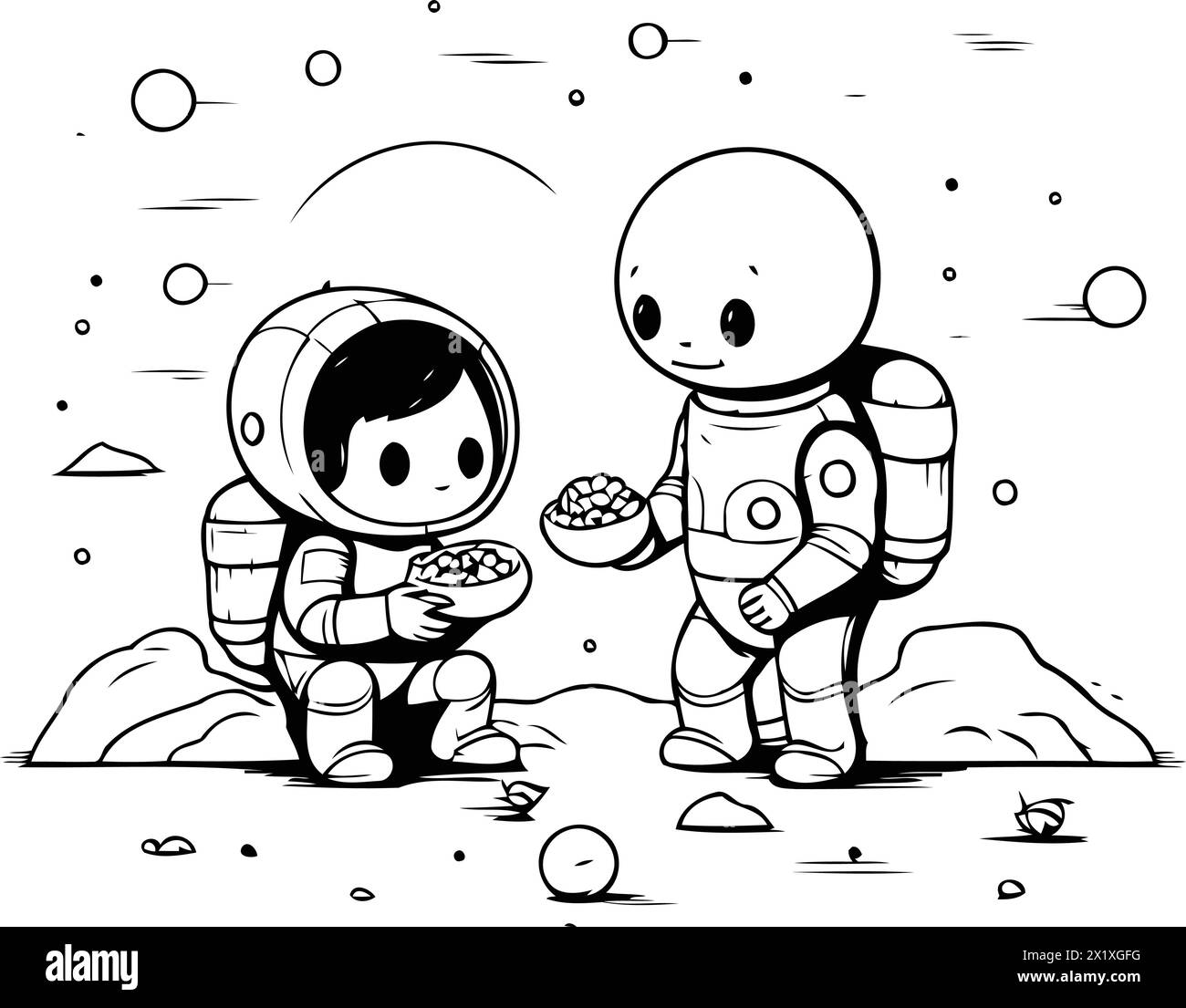 Astronaute et cosmonaute sur les rochers. Illustration vectorielle. Illustration de Vecteur