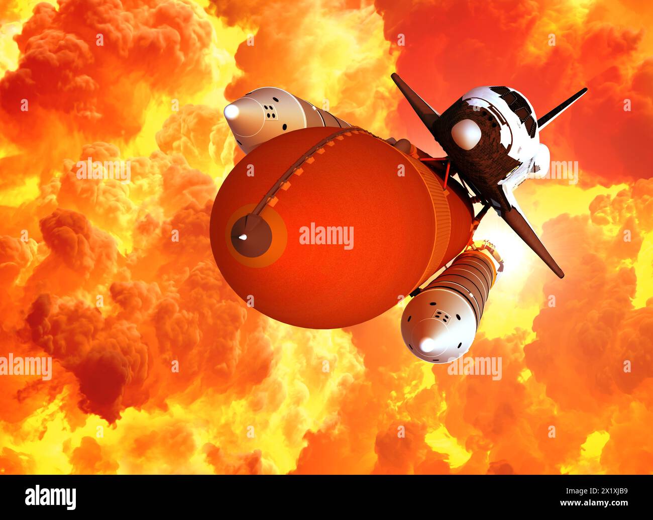 Lancement de la navette spatiale dans les nuages de feu Banque D'Images