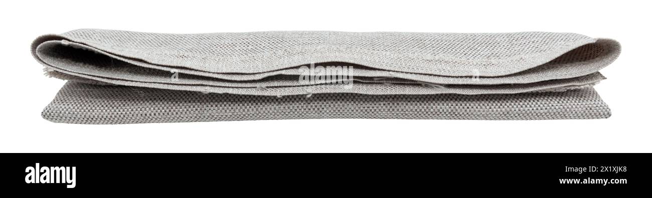 Morceau carré déchiré de tissu gris sur un fond blanc. Isolez le matériau léger pour coudre les vêtements et le rembourrage des meubles Banque D'Images Morceau carré déchiré de tissu gris sur un fond blanc. Isolez le matériau léger pour coudre les vêtements et le rembourrage des meubles Banque D'Images