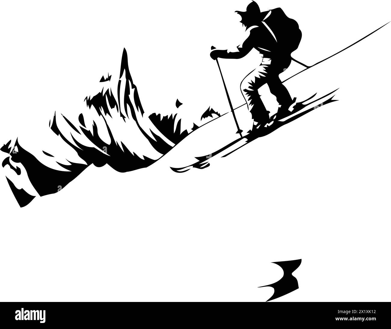 Skier dans les montagnes. Illustration vectorielle dans un style rétro. Illustration de Vecteur