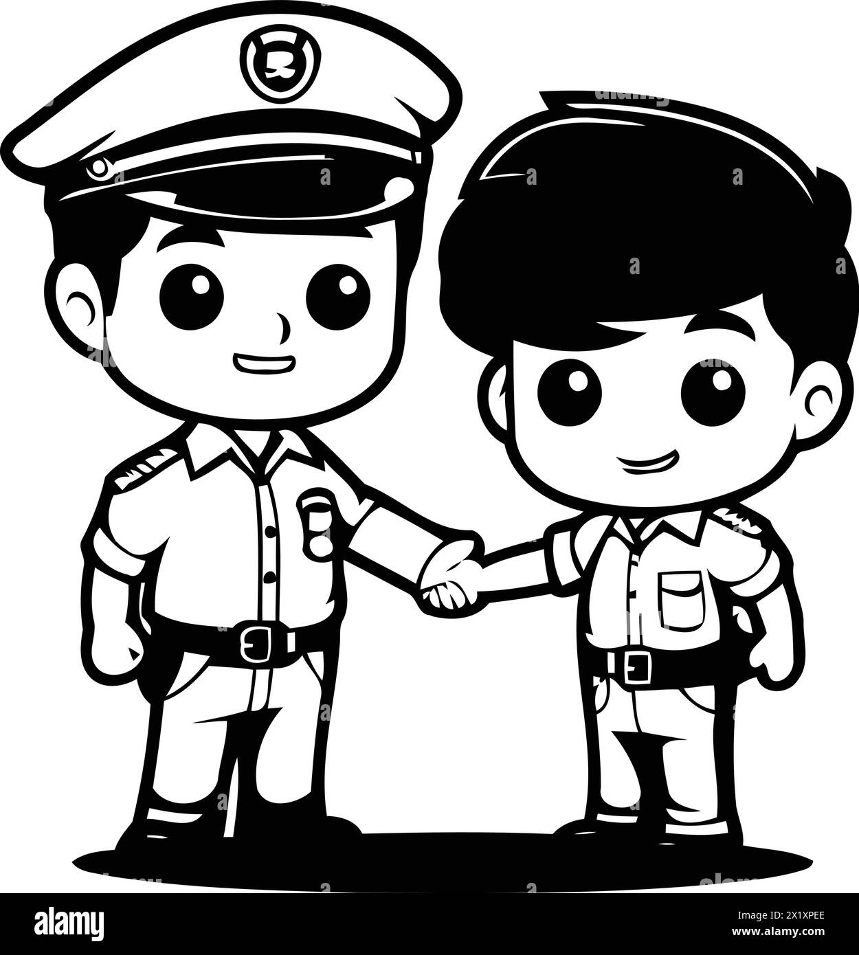 Couple de policiers en uniforme serrant la main. Illustration vectorielle. Illustration de Vecteur
