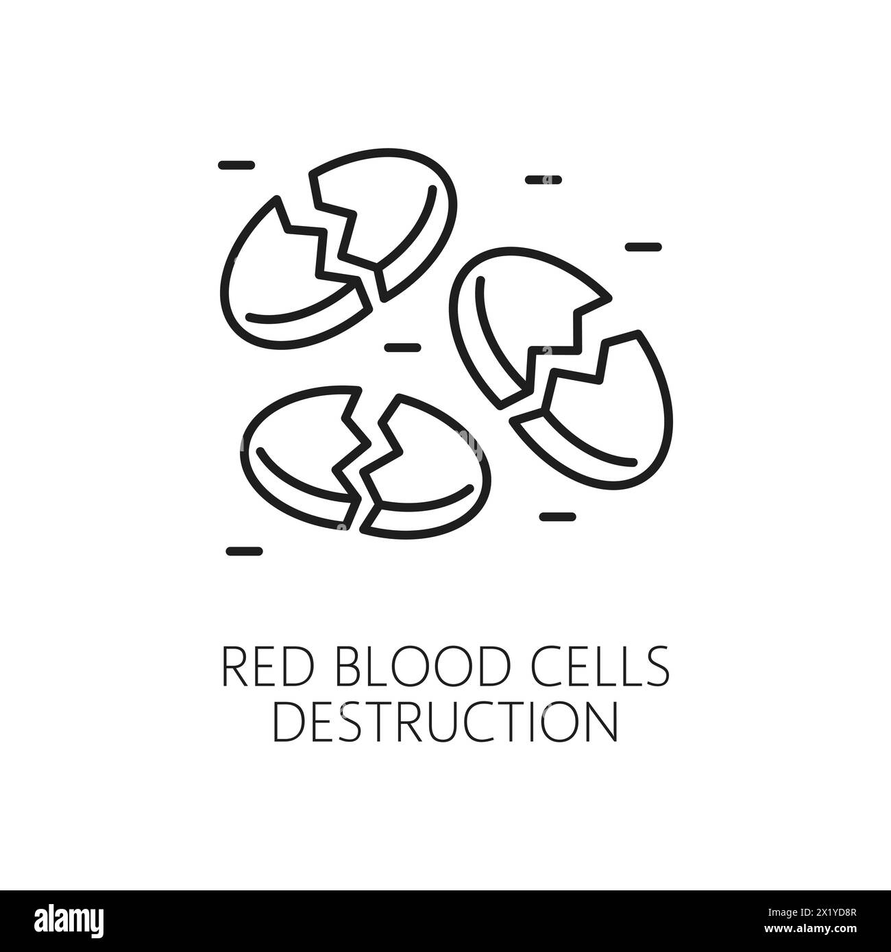 Icône de ligne hématologique. Symptôme d'anémie, signe vectoriel de maladie physique de destruction des globules rouges, manque d'hémoglobine, trouble du transport de l'oxygène. Symbole de symptôme d'anémie avec des cellules sanguines Illustration de Vecteur