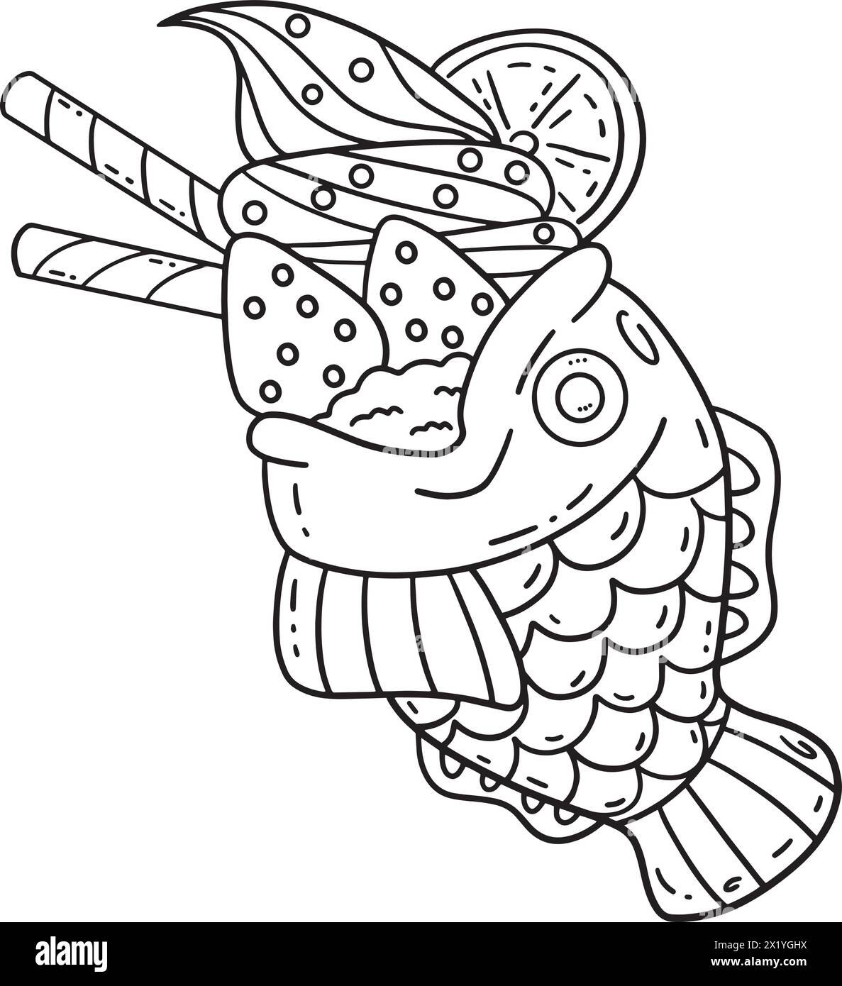 Taiyaki Ice Cream Ice Coloriage isolé pour les enfants Illustration de Vecteur