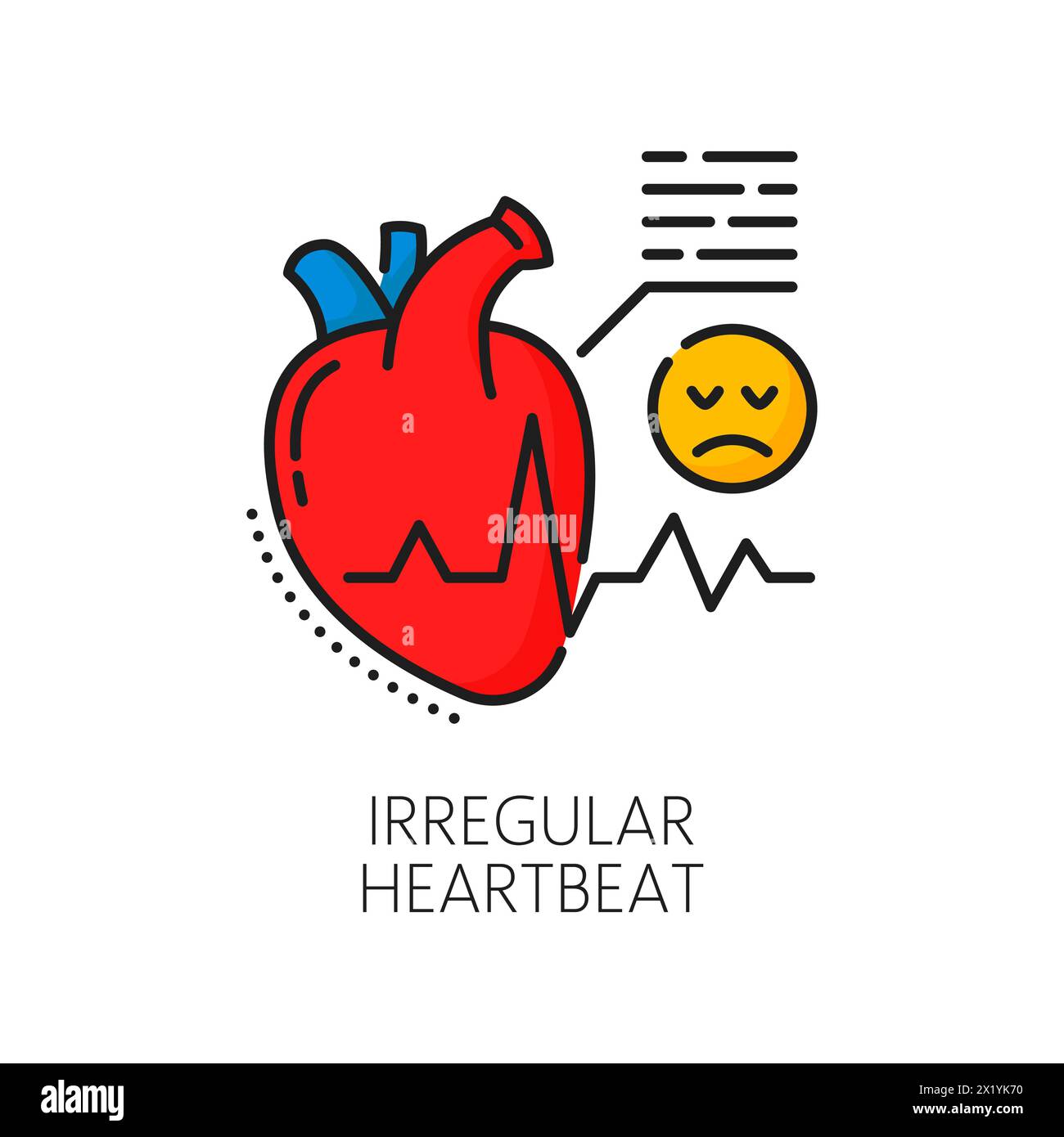 Hématologie, anémie maladie irrégulière de l'icône de ligne de couleur de symptôme de rythme cardiaque. Diagnostic de soins de santé, symptôme d'anémie ou icône de vecteur de contour de test de médecine hématologique avec le coeur humain, cardiogramme de battement de coeur Illustration de Vecteur