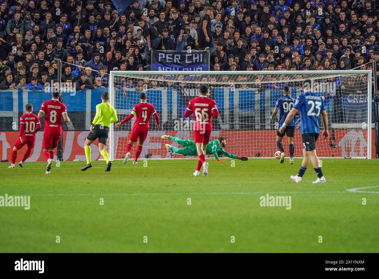 Bergame, Italie. 18 avril 2024. Alisson Becker, lors de l'Atalanta BC contre Liverpool FC, Europa League, au Gewiss Stadium. Crédit : Alessio Morgese/Alessio Morgese/Emage/Alamy Live news Banque D'Images