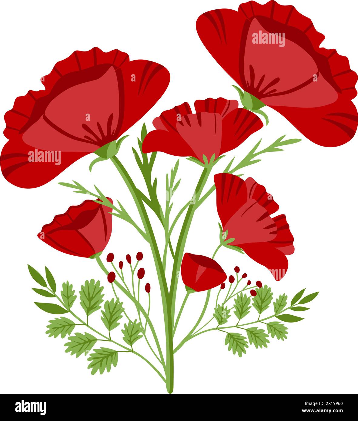 Coquelicots rouges isolated on white Illustration de Vecteur