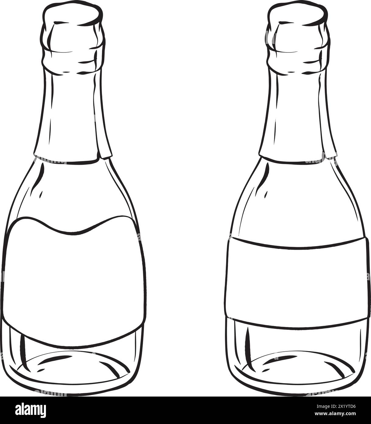 Dessin monochrome de deux bouteilles de champagne en verre Illustration de Vecteur