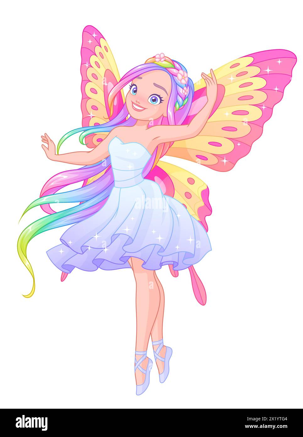 Belle ballerine de fée volante avec des ailes de papillon. Illustration vectorielle dessinée à la main pas ai. Illustration de Vecteur