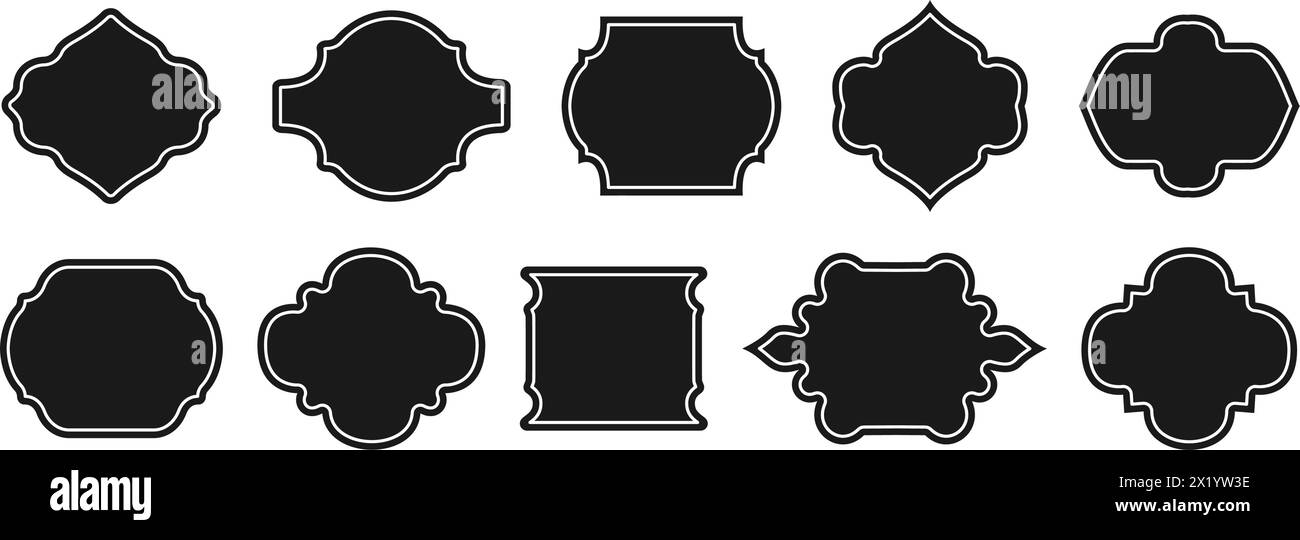 Zone de texte de bordure de cadre de style vintage. Étiquettes islamiques élégantes avec des motifs. Forme rétro vierge de badge, étiquette de vente de rabais, insigne, autocollant de prix. Co Illustration de Vecteur
