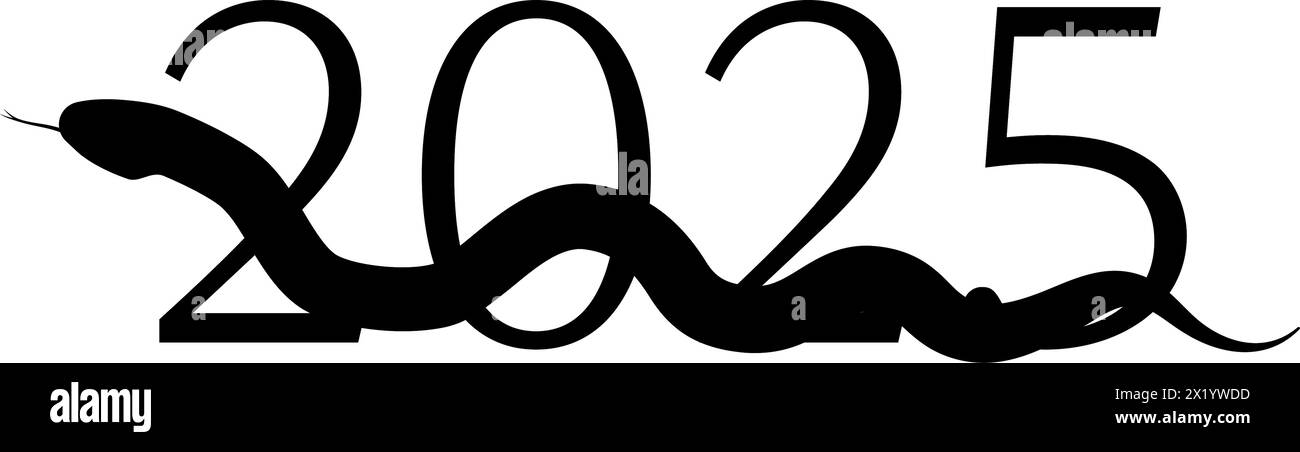 Matériel de carte du nouvel an pour l'année du serpent 2025, le numéro 2025 et une silhouette d'un serpent, illustration vectorielle Illustration de Vecteur
