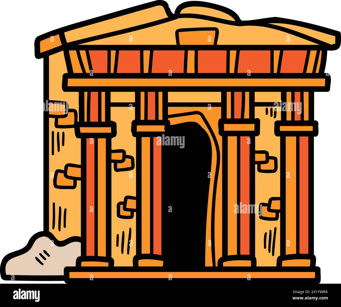 Un lion de dessin animé est assis sur ses hanches, la tête baissée. Le lion est orange et a une expression triste Illustration de Vecteur